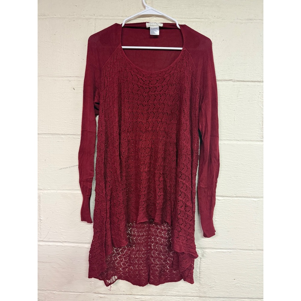 Grace & Lace Womens Burgundy Crochet High Low Tunic Top Red whimsical Size M